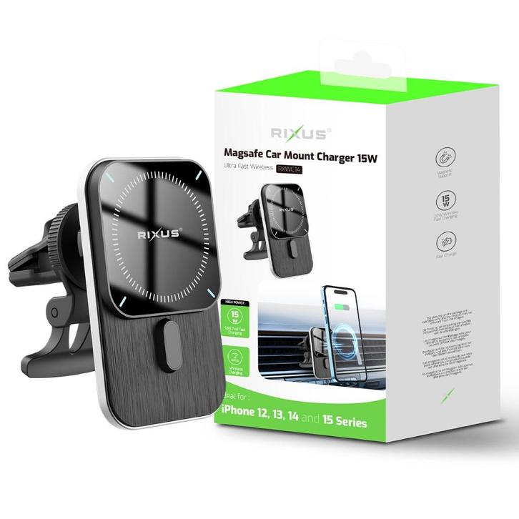 Rixus Telefoonhouder - iPhone Magsafe lader 15W luchtrooster, Telecommunicatie, Telefoonhouders, Nieuw, Auto, Ophalen of Verzenden