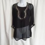 Gaaf zwart doorschijnend shirt kralen, pailettes mt S CLCT, Verzenden, ., Zwart, Zo goed als nieuw