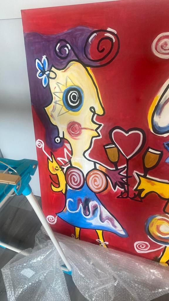 Kleurrijk Schilderij - Abstracte Vrouw, Antiek en Kunst, Kunst | Schilderijen | Klassiek, Ophalen of Verzenden