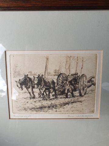 Oude ets met paarden en boomen beschikbaar voor biedingen