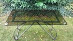 Vintage salontafel rookglas gietijzeren onderstel design, Huis en Inrichting, Tafels | Salontafels, 100 tot 150 cm, 50 tot 75 cm