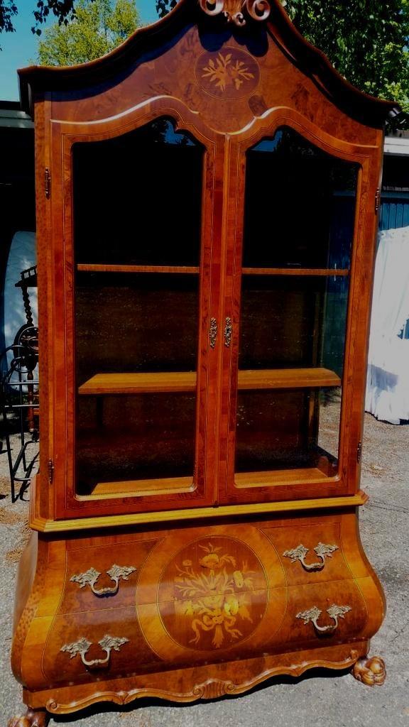 Barok antiek vintage vitrinekast ingelegde laden ziefoto's, Huis en Inrichting, Kasten | Vitrinekasten, Zo goed als nieuw, 100 tot 150 cm