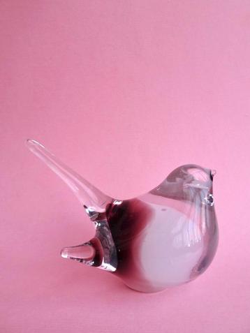 Vintage glas kristal design vogel beeldje murano wit paars beschikbaar voor biedingen