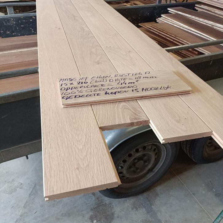 massief eiken houten vloer, 44m2 opp. 15cm br. 100% gerenove, Doe-het-zelf en Verbouw, Vloerdelen en Plavuizen, Zo goed als nieuw