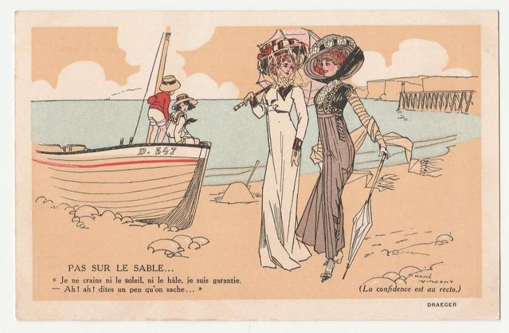 Reclame.  Crème Malaceine.  Dames op het strand., Verzamelen, Ansichtkaarten | Themakaarten, Ongelopen, Voor 1920, Overige thema's