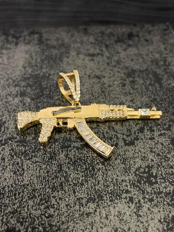 14 karaats gouden AK 47 geweer kettinghanger
