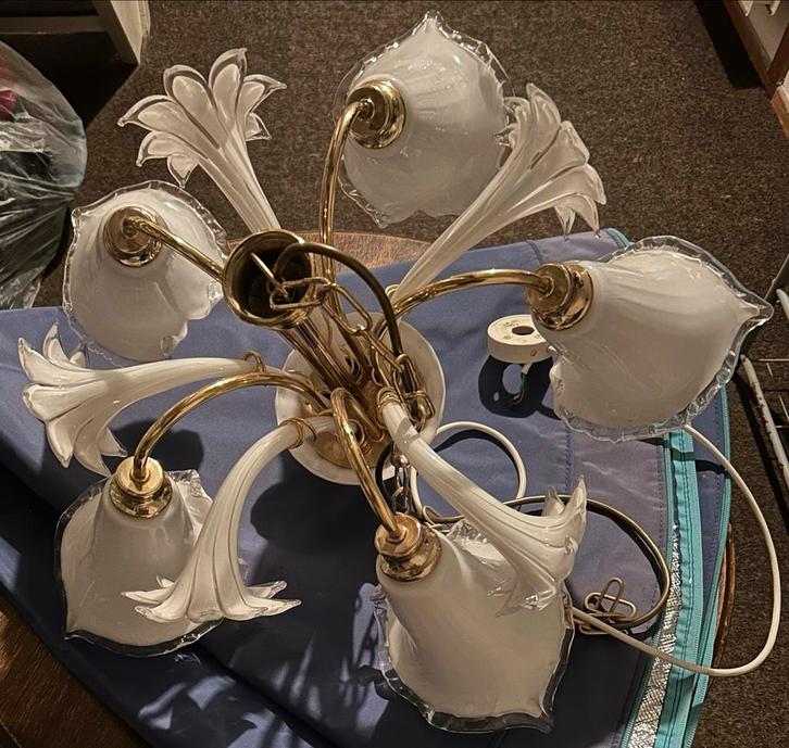 Vintage Murano kroonluchter met glazen bloemen, Huis en Inrichting, Lampen | Kroonluchters, Gebruikt, Glas, Ophalen