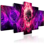 234 Paars Roze Vlammen Doodshoofd 5 Luik Canvas Schilderij, Ophalen