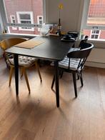 Black wooden table set from IKEA with colourful chairs, Huis en Inrichting, Tafels | Eettafels, Ophalen, Zo goed als nieuw, Rechthoekig