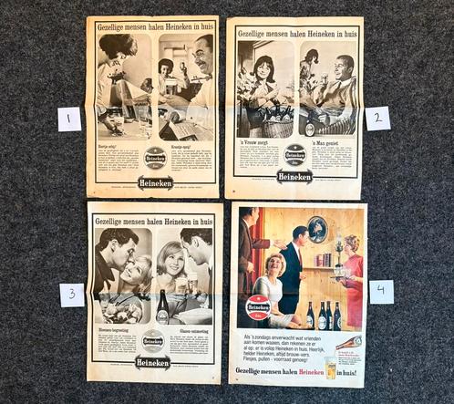 4 advertenties ‘Heineken’ (1965-1966), Verzamelen, Tijdschriften, Kranten en Knipsels, Knipsel(s), 1960 tot 1980, Ophalen of Verzenden