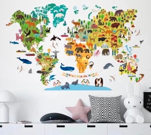 Wereldkaart dieren kinderkamer wereldbol stickers, Kinderen en Baby's, Kinderkamer | Inrichting en Decoratie, Nieuw, Wanddecoratie