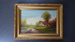 Oud schilderijtje van boerderij met molen, Antiek en Kunst, Kunst | Schilderijen | Klassiek, Ophalen