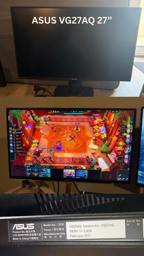 ASUS VG27AQ – 27” WQHD Gaming Monitor, Computers en Software, Monitoren, Zo goed als nieuw, 151 t/m 200 Hz, HDMI, Gaming, IPS