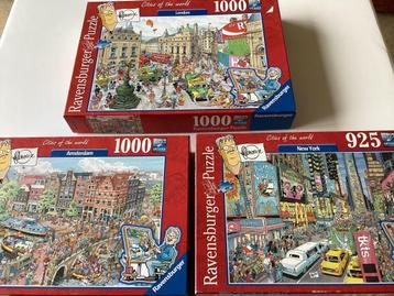 3 x puzzel Fleroux Amsterdam, Londen, New York beschikbaar voor biedingen