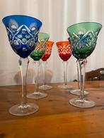 Boheems Kristal Set - Geslepen en Gekleurde wijnglazen, Antiek en Kunst, Ophalen of Verzenden