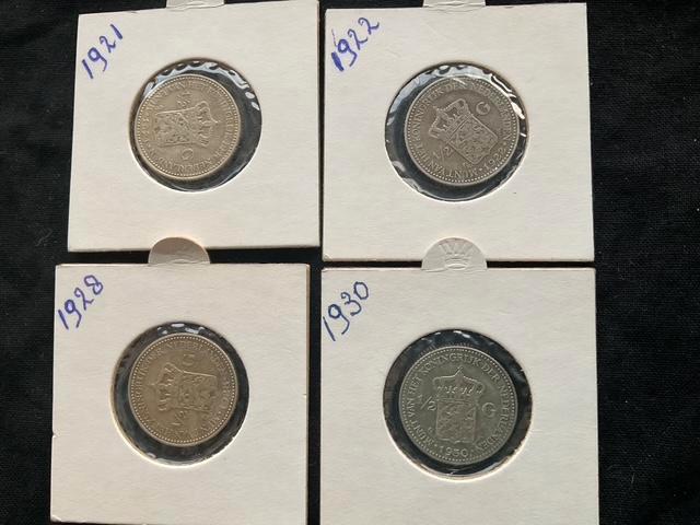 4 zilveren halve guldens, Postzegels en Munten, Munten | Nederland, Losse munt, ½ gulden, Koningin Wilhelmina, Zilver, Ophalen