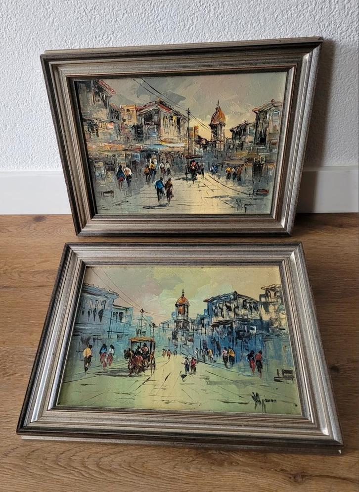 2 Sfeervolle impressionistische stadsgezichten Parijs, Antiek en Kunst, Kunst | Schilderijen | Klassiek, Ophalen of Verzenden