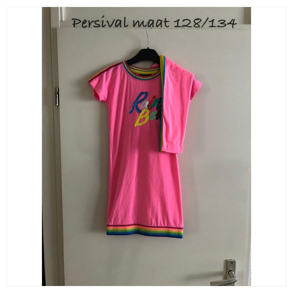 Leuke felroze jurk maat 128/134 met bijpassende legging, Ophalen of Verzenden, Gebruikt, Meisje, Jurk of Rok