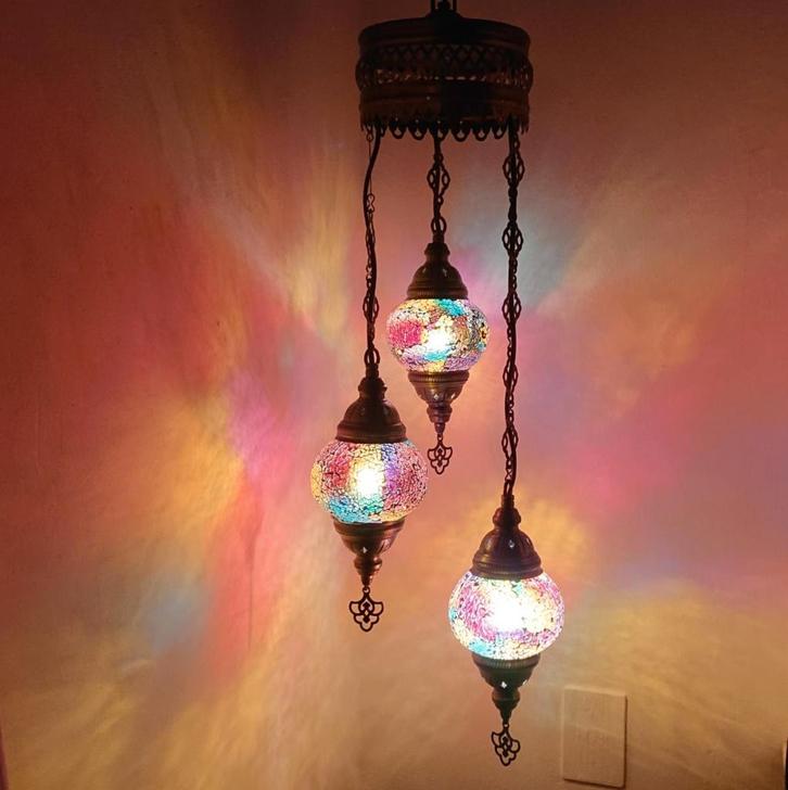 Diverse Oosterse Arabische hanglamp glasmozaiek set 3, Huis en Inrichting, Lampen | Hanglampen, Nieuw, 50 tot 75 cm, Glas, Metaal