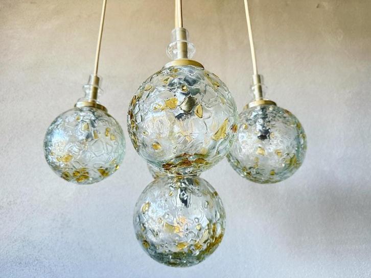 Vintage Doria cascade lamp, Huis en Inrichting, Lampen | Hanglampen, Gebruikt, 75 cm of meer, Glas, Metaal, Ophalen of Verzenden