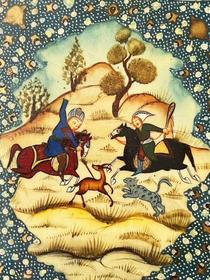 Oosters schilderij met jachttafereel, Antiek en Kunst, Kunst | Schilderijen | Klassiek, Ophalen of Verzenden