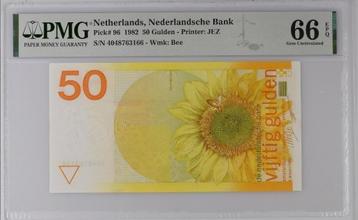 UNC biljet 50 gulden Zonnebloem 1982, PMG 66 beschikbaar voor biedingen
