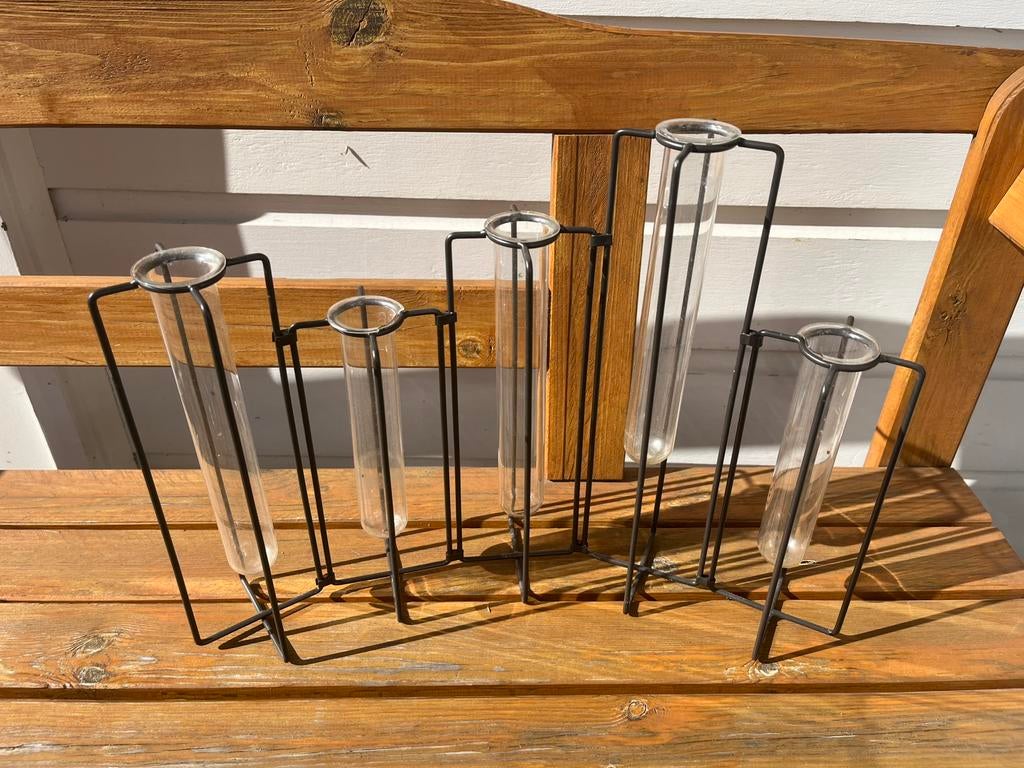 Reageerbuis vaasjes in metalen frame | industriële stijl, Ophalen of Verzenden