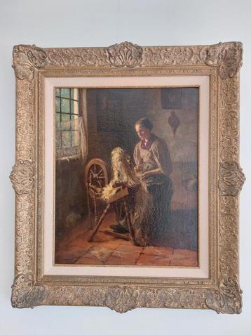 Spinnende dame, olieverf Bernardus Johannes Blommers beschikbaar voor biedingen