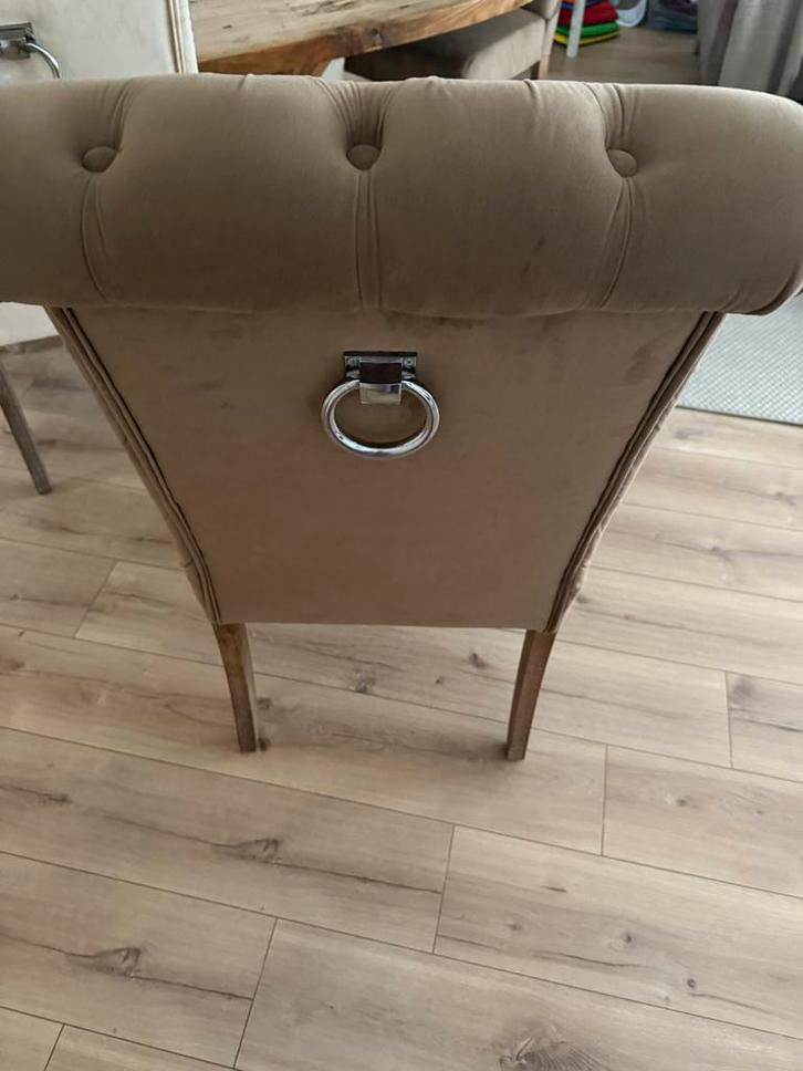 Herman eetstoelen - 2 taupe, 2 crème, Huis en Inrichting, Stoelen, Gebruikt, Vier, Stof, Overige kleuren, Ophalen of Verzenden