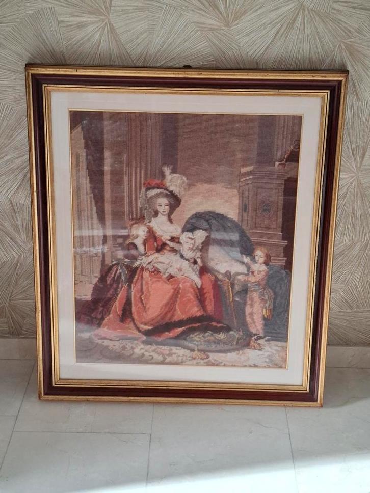Schitterend groot geborduurd schilderij in prachtige lijst, Antiek en Kunst, Kunst | Schilderijen | Klassiek, Ophalen
