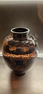 Vintage glazen vaas met bloemmotief bolvaas, Antiek en Kunst, Ophalen