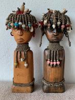 Antieke houten Afrikaanse man en vrouw beeldjes, Antiek en Kunst, Kunst | Niet-Westerse kunst, Ophalen
