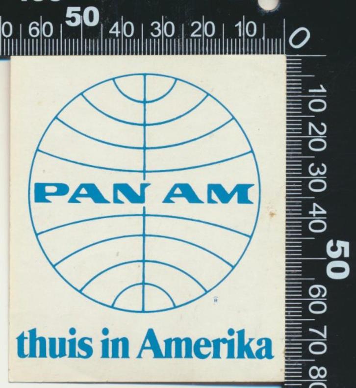 Sticker: Pan Am - Thuis in Amerika, Verzamelen, Stickers, Zo goed als nieuw, Bedrijf of Vereniging, Ophalen of Verzenden
