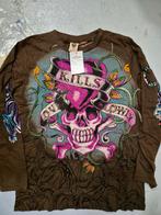 Ed Hardy Longsleeve met glitters 'Nieuw' - Maat M, Bruin, Overige maten, Gedragen, Ed Hardy