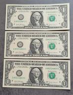 3 biljetten van 1 dollar, USA, UNCIRCULATED,  series 2021, Postzegels en Munten, Bankbiljetten | Amerika, Setje, Ophalen of Verzenden