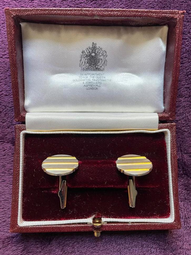 Asprey 18 karaats witgouden manchetknopen, Sieraden, Tassen en Uiterlijk, Manchetknopen, Zo goed als nieuw, Goud, Ophalen