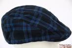 Vintage flatcap Platte pet zwart en blauw geruit 54 = XS, Ophalen of Verzenden, Gedragen, 55 cm (S, 6⅞ inch) of minder, Pet