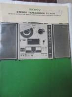 Sony bandrecorder TC-630 owners instruction manual, Audio, Tv en Foto, Bandrecorders, Ophalen of Verzenden, Bandrecorder