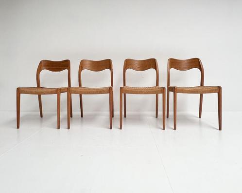 Set van 4 Niels Otto Moller stoelen, 1950's, Huis en Inrichting, Stoelen, Gebruikt, Vier, Hout, Riet of Rotan, Bruin, Ophalen of Verzenden