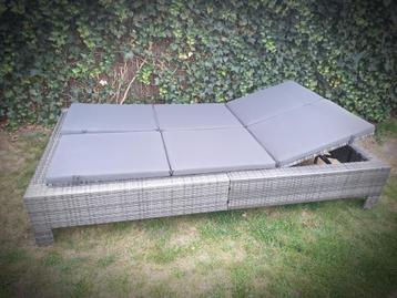 Tweepersoons verstelbaar ligbed rattan grijs - tuinstoel beschikbaar voor biedingen