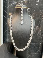 925 Zilveren Iced kingsly Set, Sieraden, Tassen en Uiterlijk, Kettingen, Nieuw, Ophalen of Verzenden, Met edelsteen, Goud