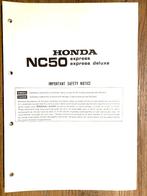 Honda NC50 Express NC50 Express Deluxe 1980 Service Manual, Verzenden, Honda
