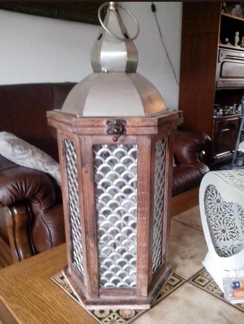 lantaarn hout / aluminium 55cm, Huis en Inrichting, Woonaccessoires | Kandelaars en Kaarsen, Zo goed als nieuw, Kandelaar, 50 tot 75 cm