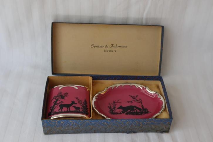 Antiek Jaeger & Co US zone zilver overlay setje 1946-1949, Antiek en Kunst, Antiek | Porselein, Ophalen of Verzenden