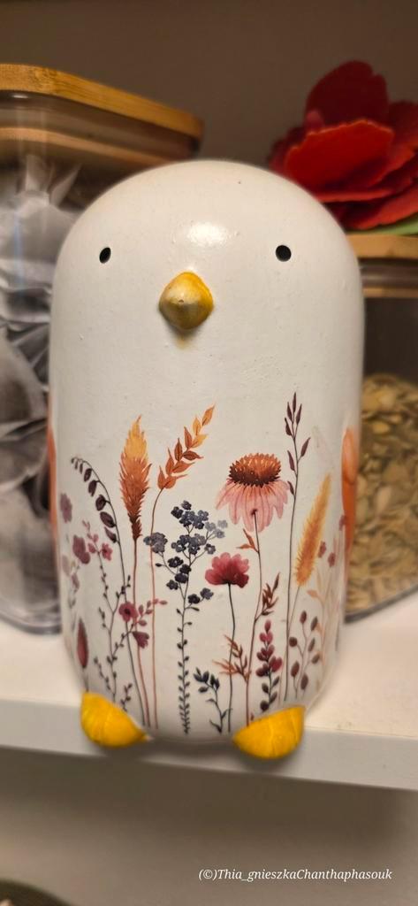 Keramische Vogel Ornament met Bloemen, Tuin en Terras, Tuinbeelden, Zo goed als nieuw, Dierenbeeld, Overige materialen, Ophalen of Verzenden