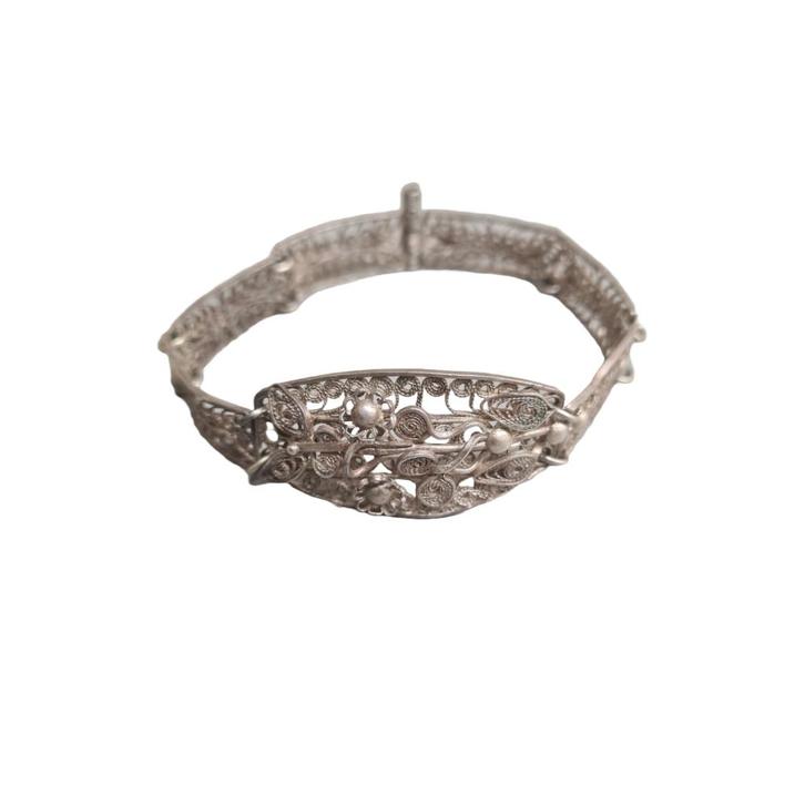Vintage zilveren filigrain armband, Sieraden, Tassen en Uiterlijk, Armbanden, Zo goed als nieuw, Zilver, Zilver, Ophalen of Verzenden