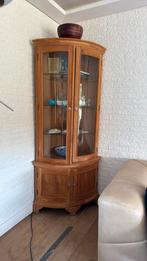 Hoek vitrine kast teak, Huis en Inrichting, Kasten | Vitrinekasten, Teakhout, 50 tot 100 cm, Zo goed als nieuw, 25 tot 50 cm