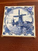 Delft Blauw Tegel Molen In Gouden Frame Vintage, Antiek en Kunst, Ophalen of Verzenden