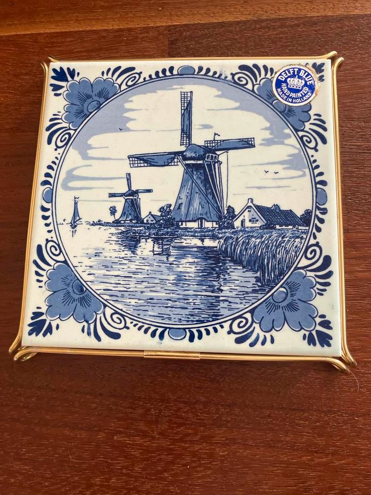 Delft Blauw Tegel Molen In Gouden Frame Vintage, Antiek en Kunst, Antiek | Wandborden en Tegels, Ophalen of Verzenden