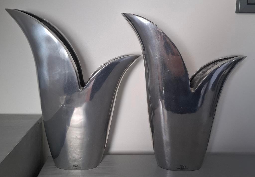 Set van 2 zilverkleurige vazen van Bob's design, Overige materialen, Gebruikt, Zwart, Ophalen of Verzenden